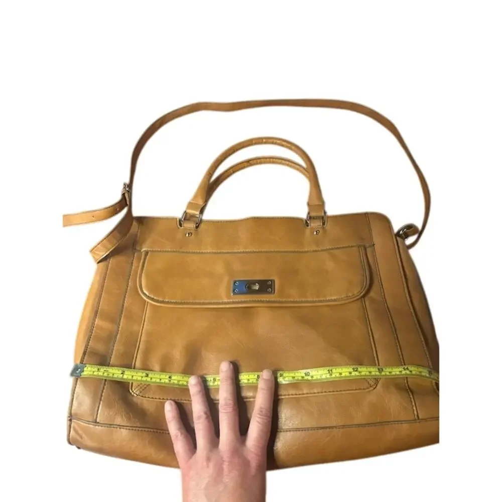 Merona Cognac Faux Leather Vegan Satchel Laptop Messenger Bag NWOT commuter